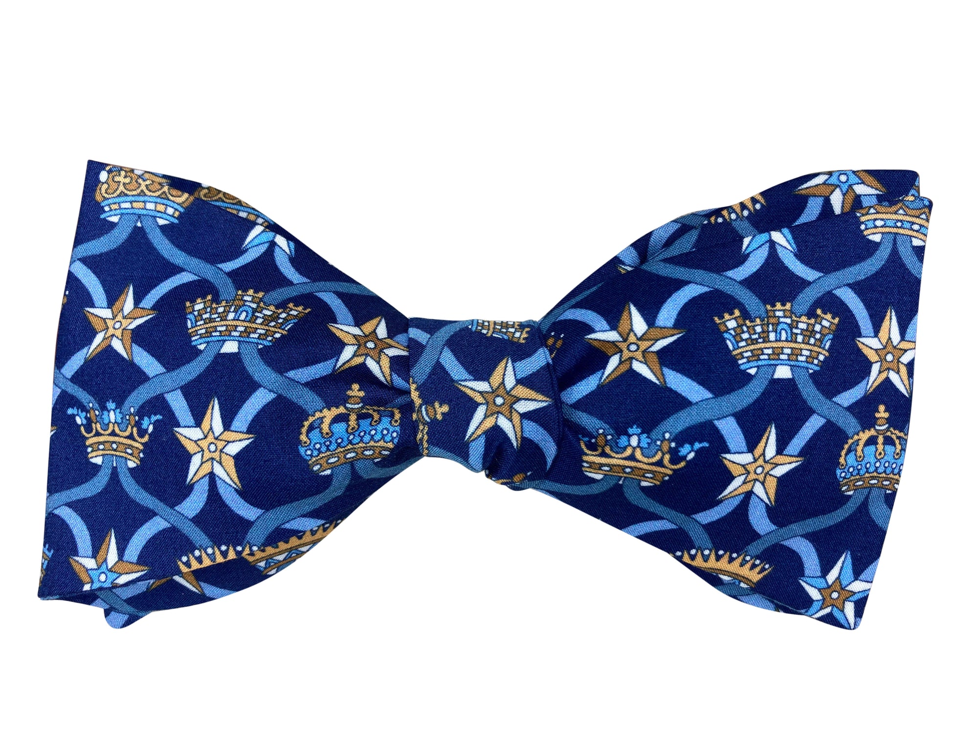blue and gold crowns self tie bow tie