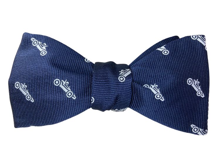 navy blue and white racing cars jacquard silk self tie bow tie