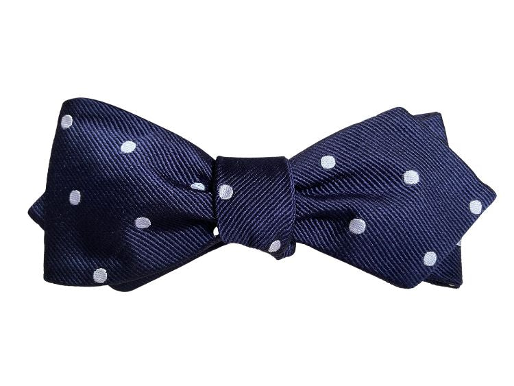 winston churchill bow tie navy blue white polka dot silk self tie bow tie