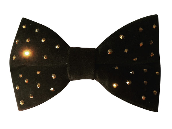 Black Tie, Black Velvet, Rose Gold Sequin Sparkle Bow with ruffle beaded trim Black Velvet Rose Gold Sequin Bow Tie – STYLISH by S&S main image 4