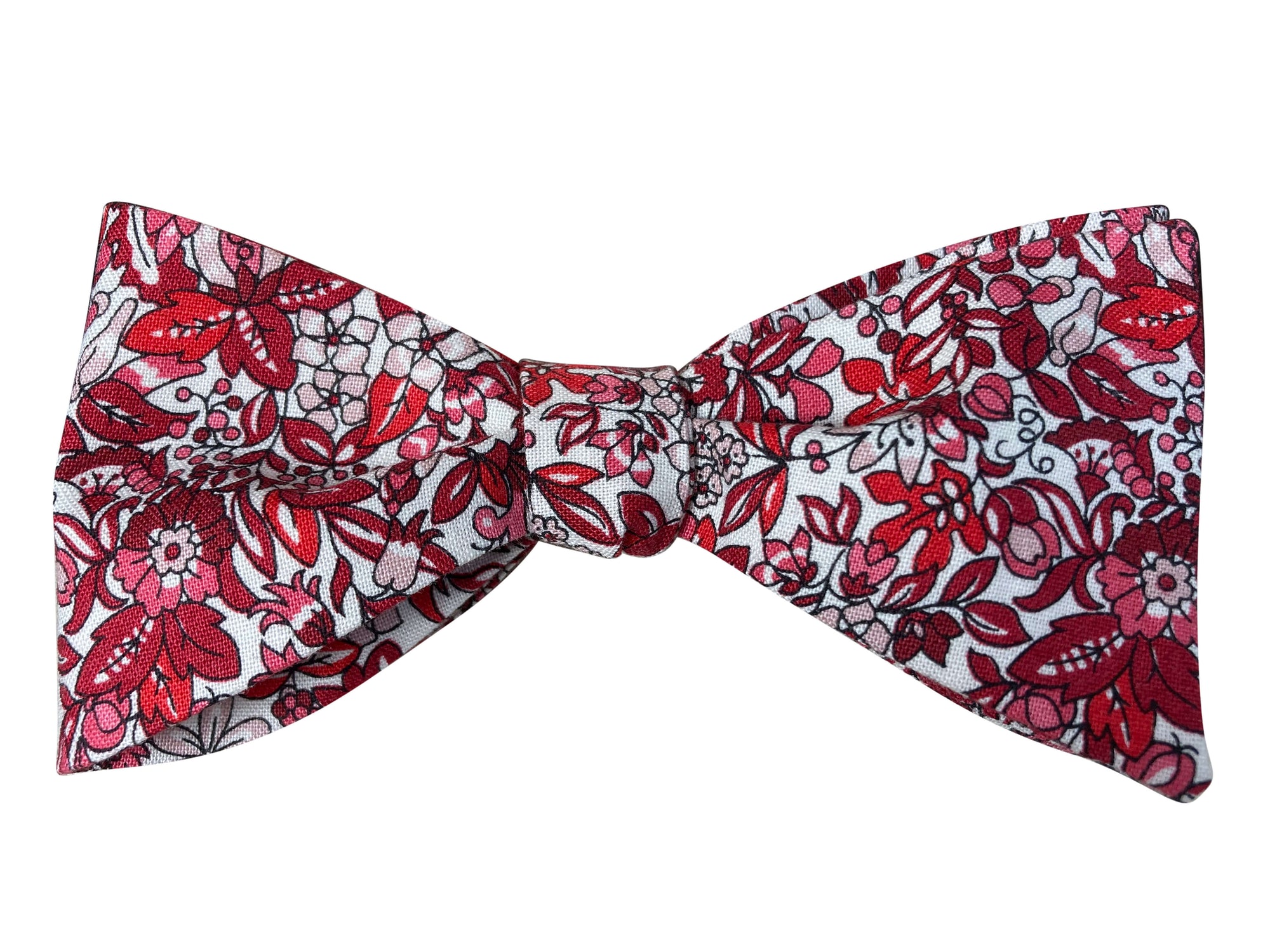 Liberty burgundy red floral self tie bow tie