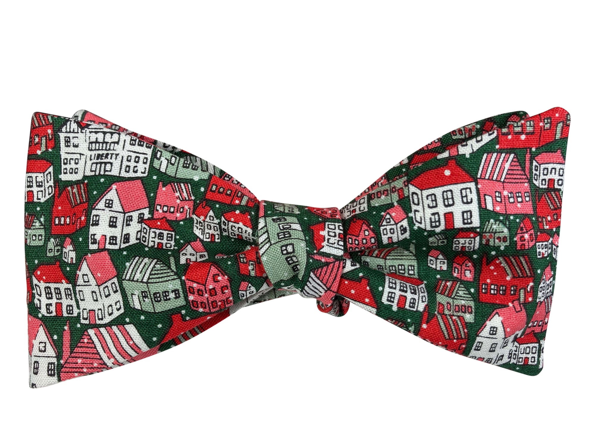 Liberty of London Green and Red Christmas Town Bow Tie
