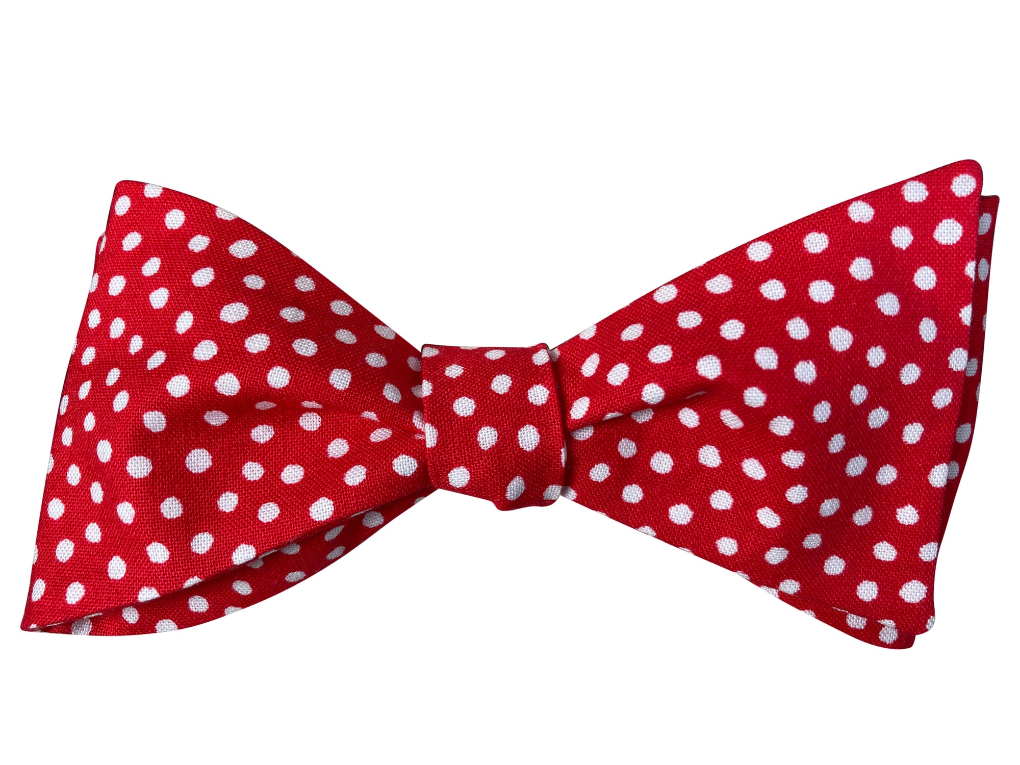 red and white polka dot self tie bow tie