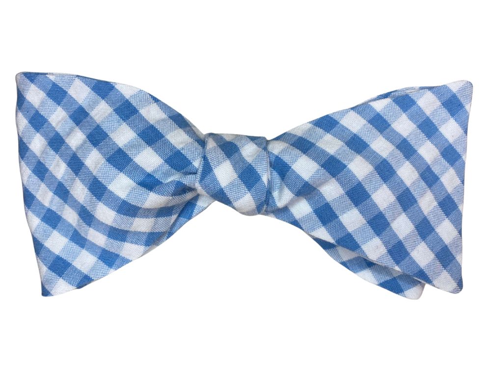 Blue &amp; White Gingham Seersucker Bow Tie