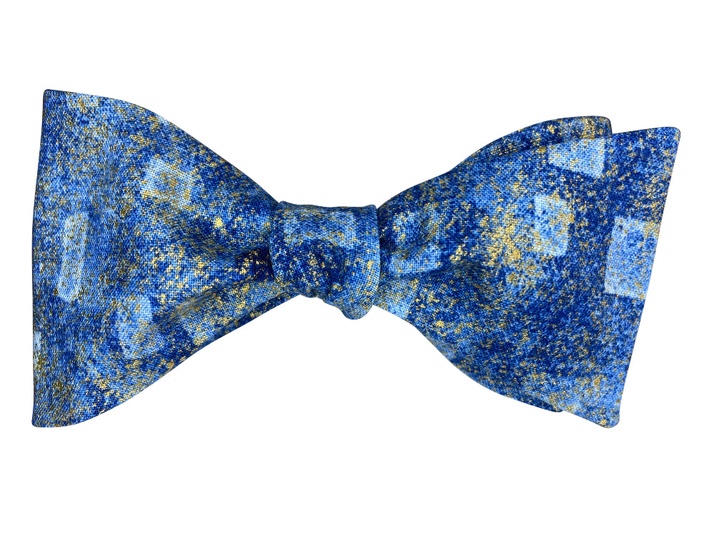 abstract blue and gold gustav klimt inspired self tie bow tie