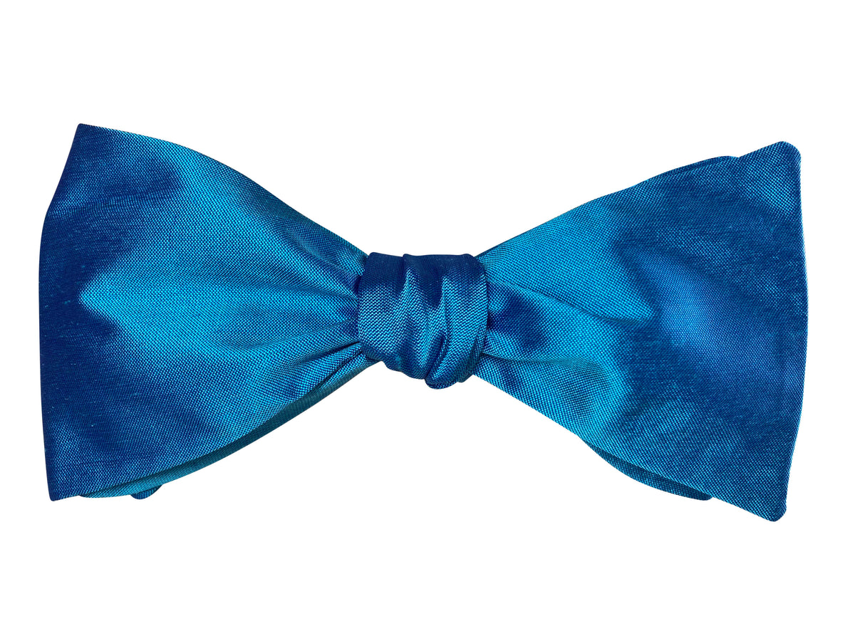 Atlantic blue silk self tie bow tie