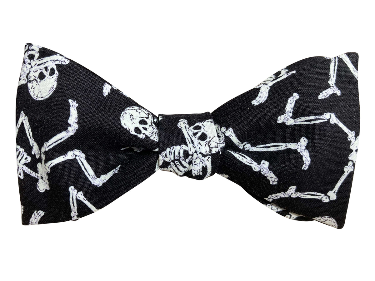 black and glow in the dark dancing skeletons self tie bow tie
