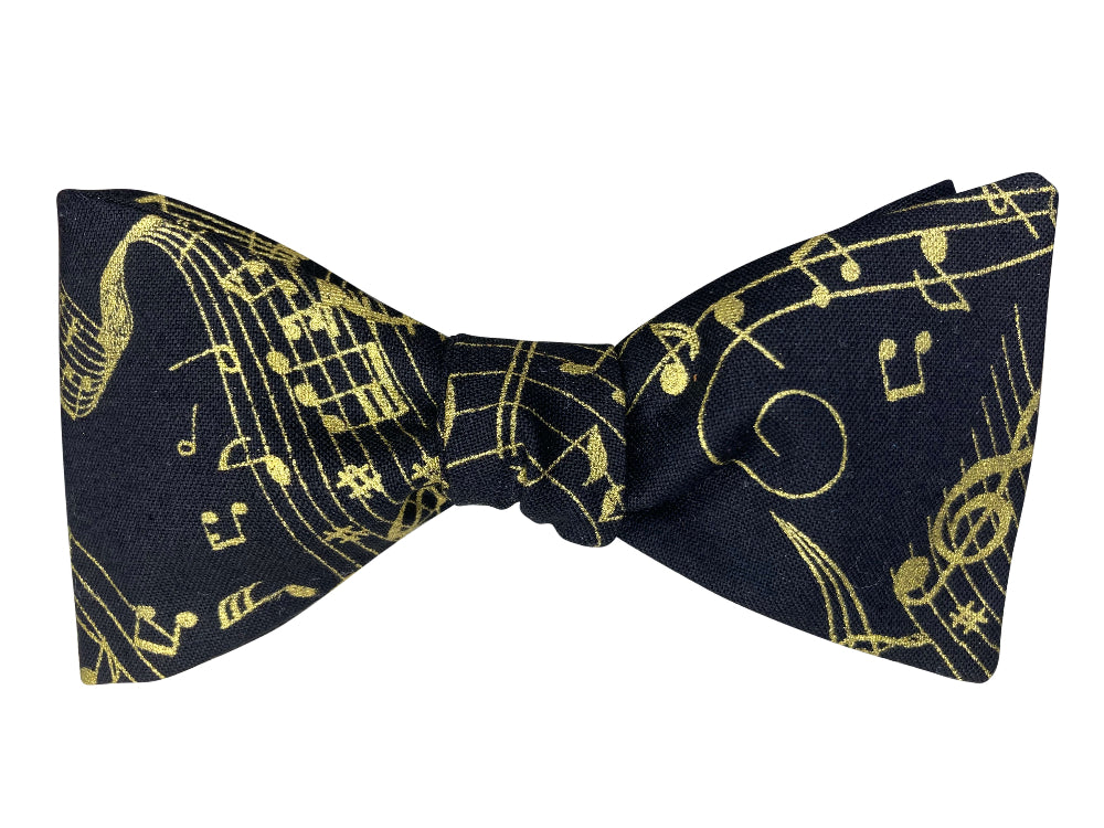 black and metallic gold music self tie bow tie