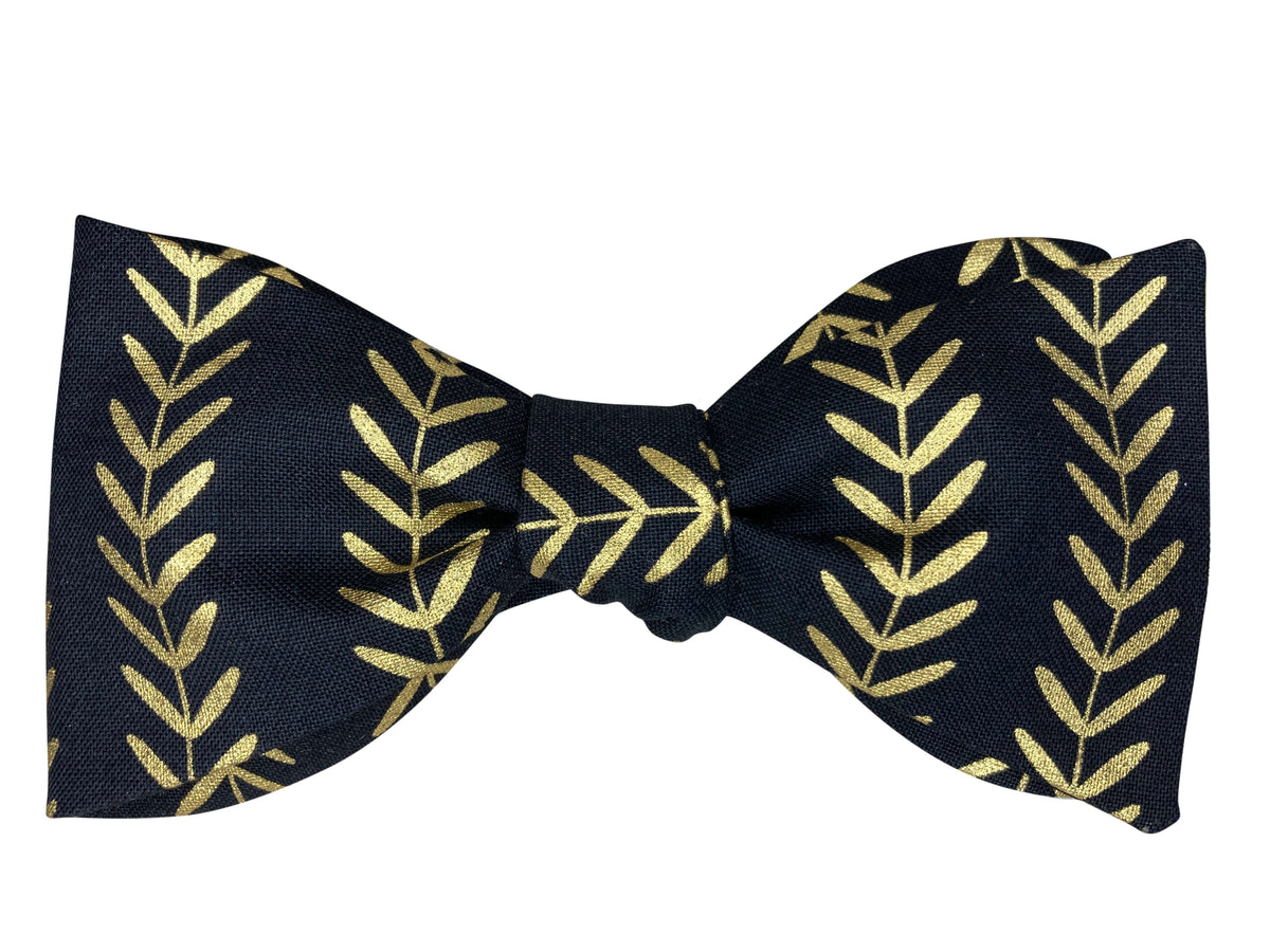 black and gold olive leaves self tie bow tie