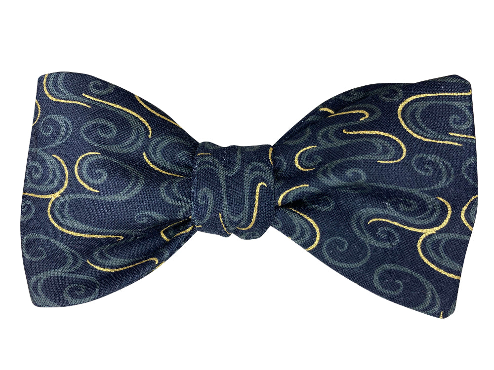 black and metallic gold swirls self tie bow tie