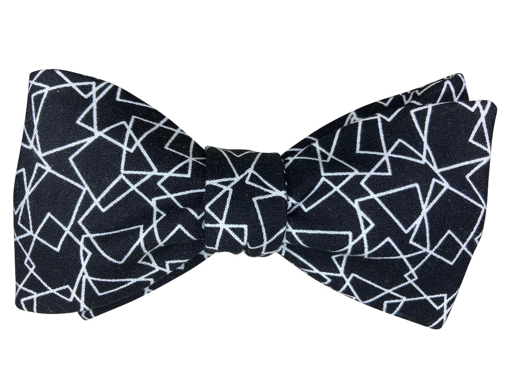 black and white blocks self tie bow tie
