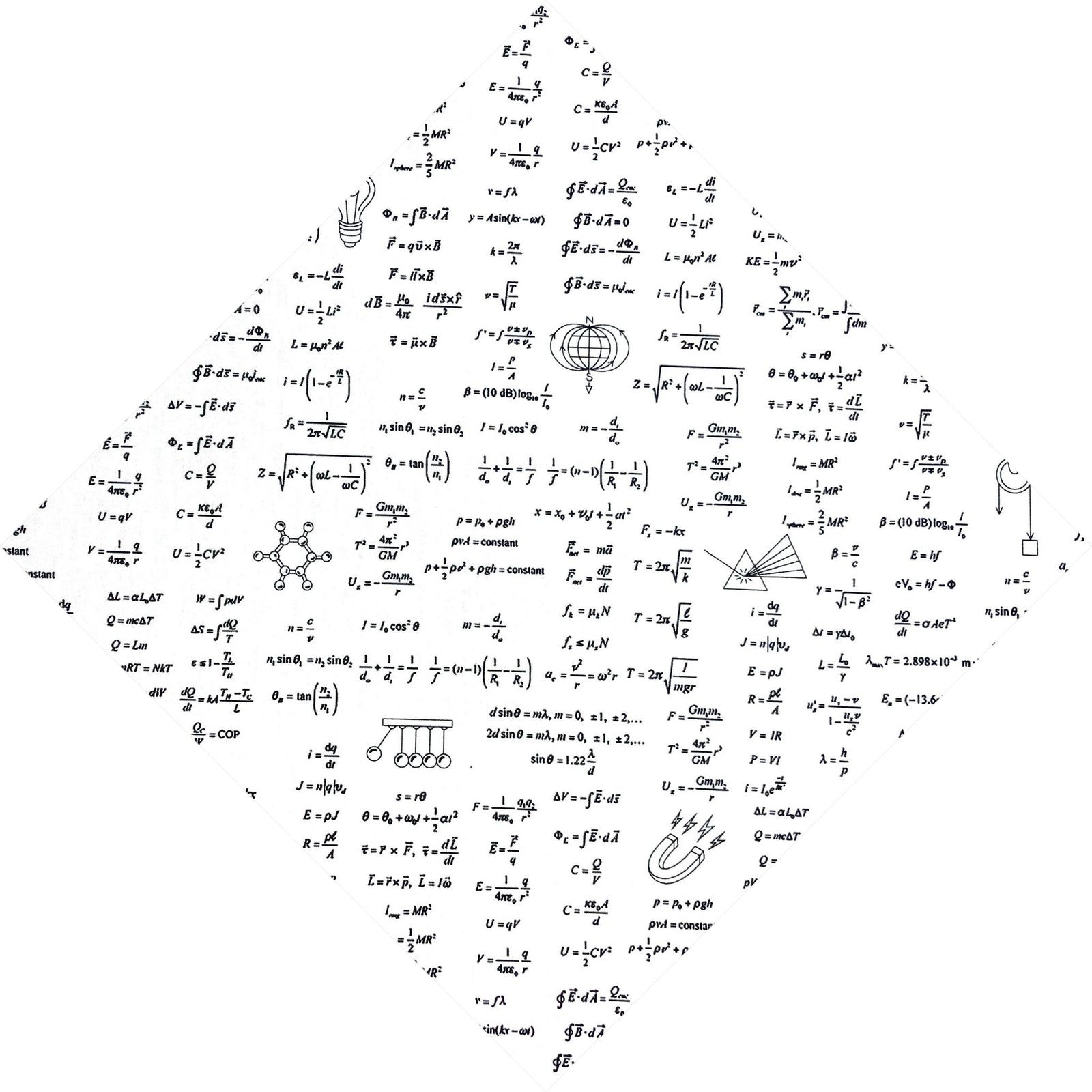 black and white science and maths equations pocket square
