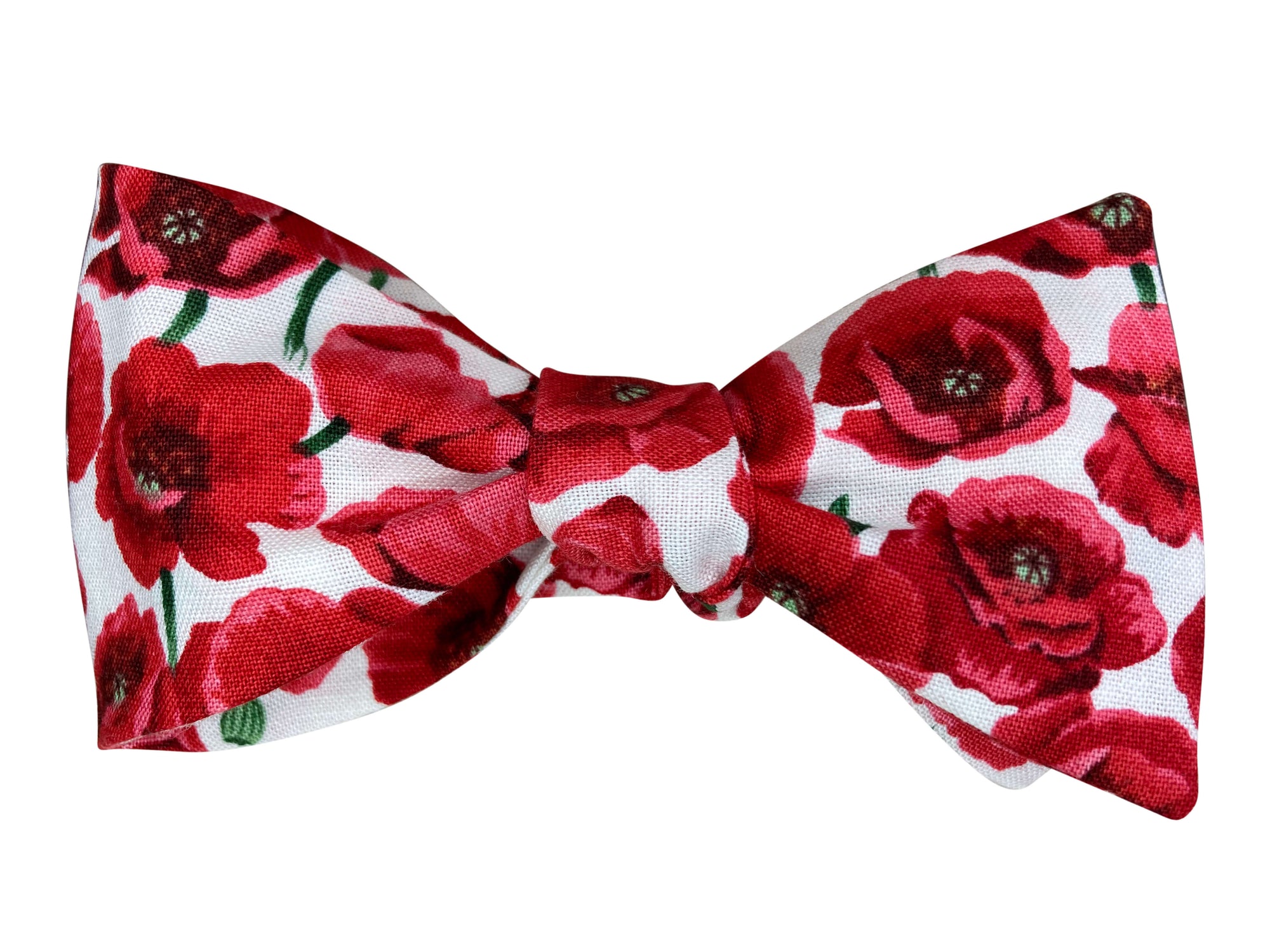 red poppies on white self tie bow tie
