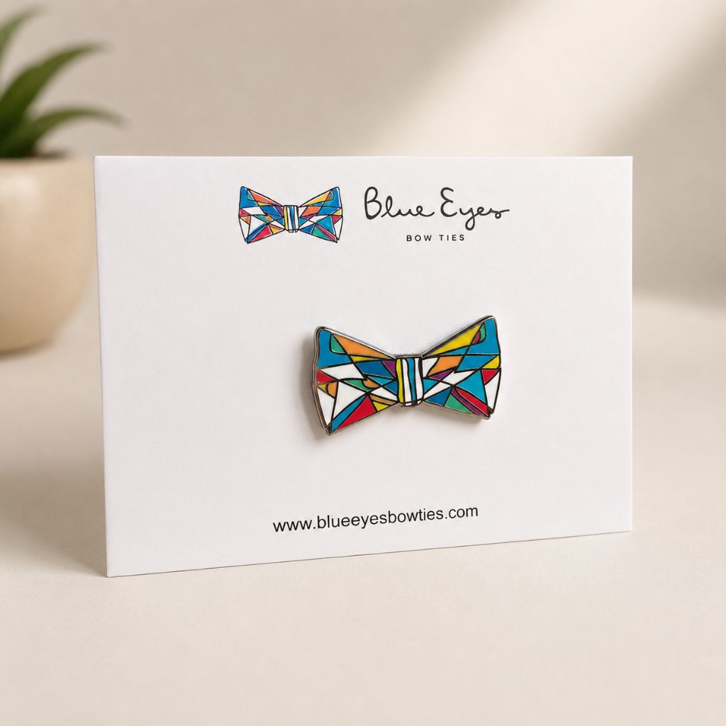 colourful blue eyes bow ties enamel pin badge
