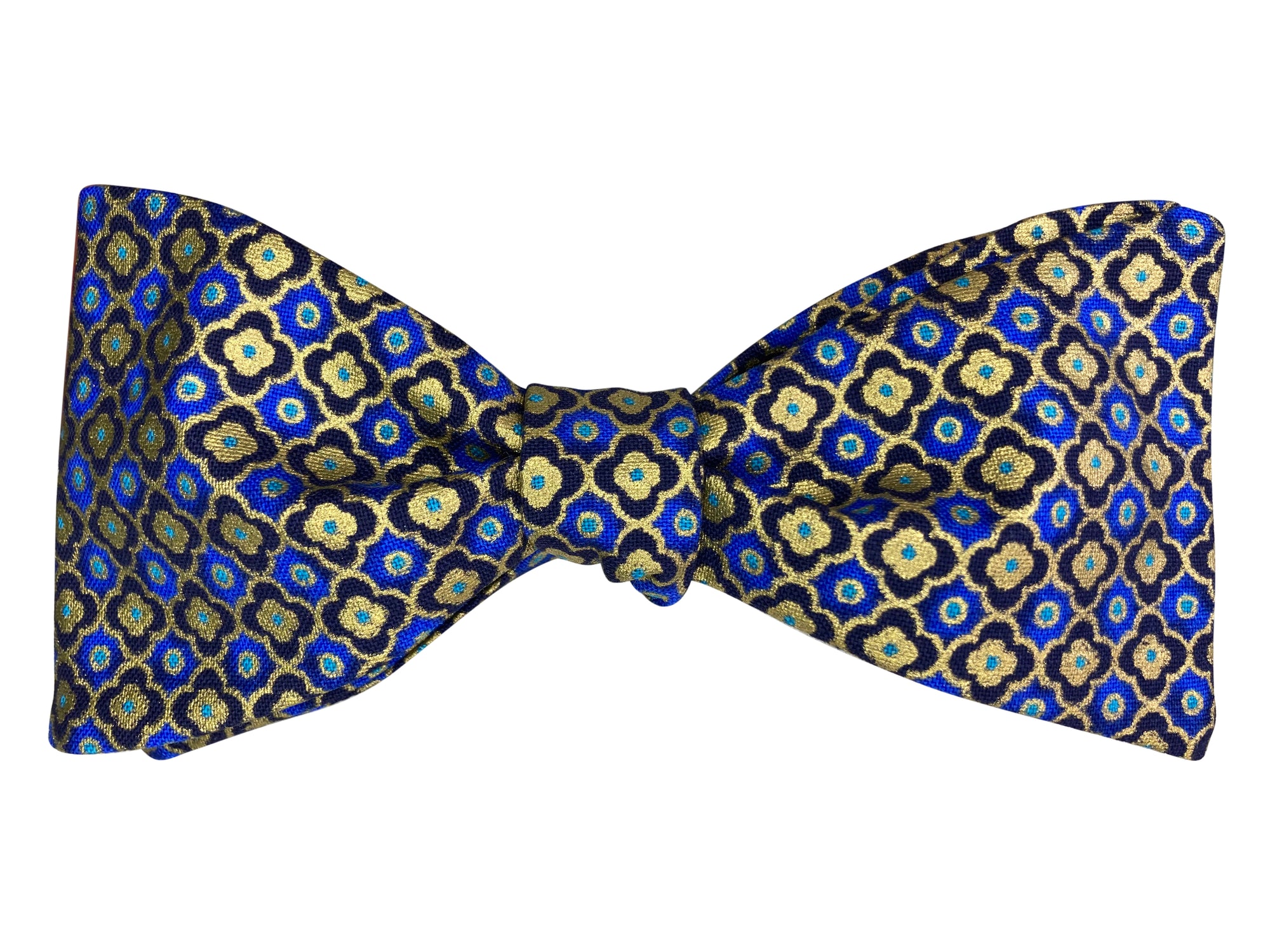 Blue and gold mosaic self tie bow tie