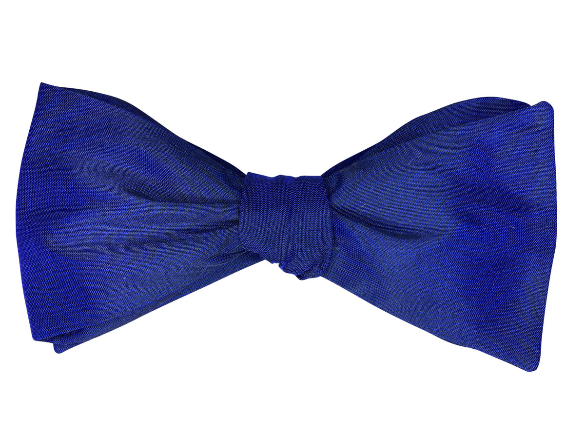 vivid blue black silk self tie bow tie