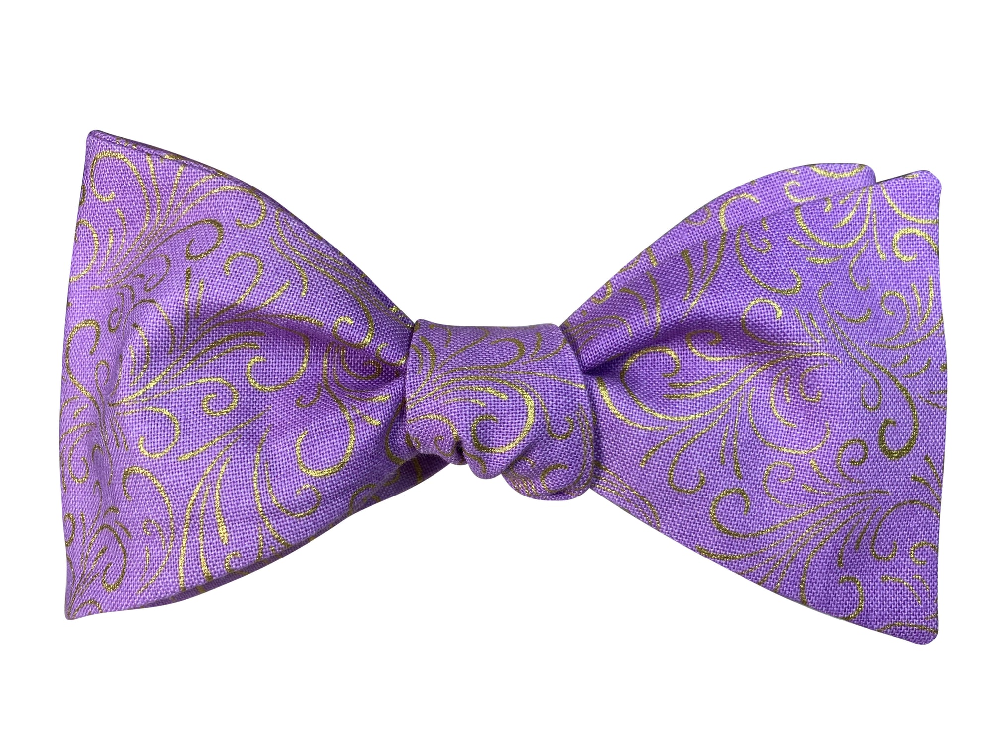 Lilac and gold filigree bridgerton style self tie bow tie