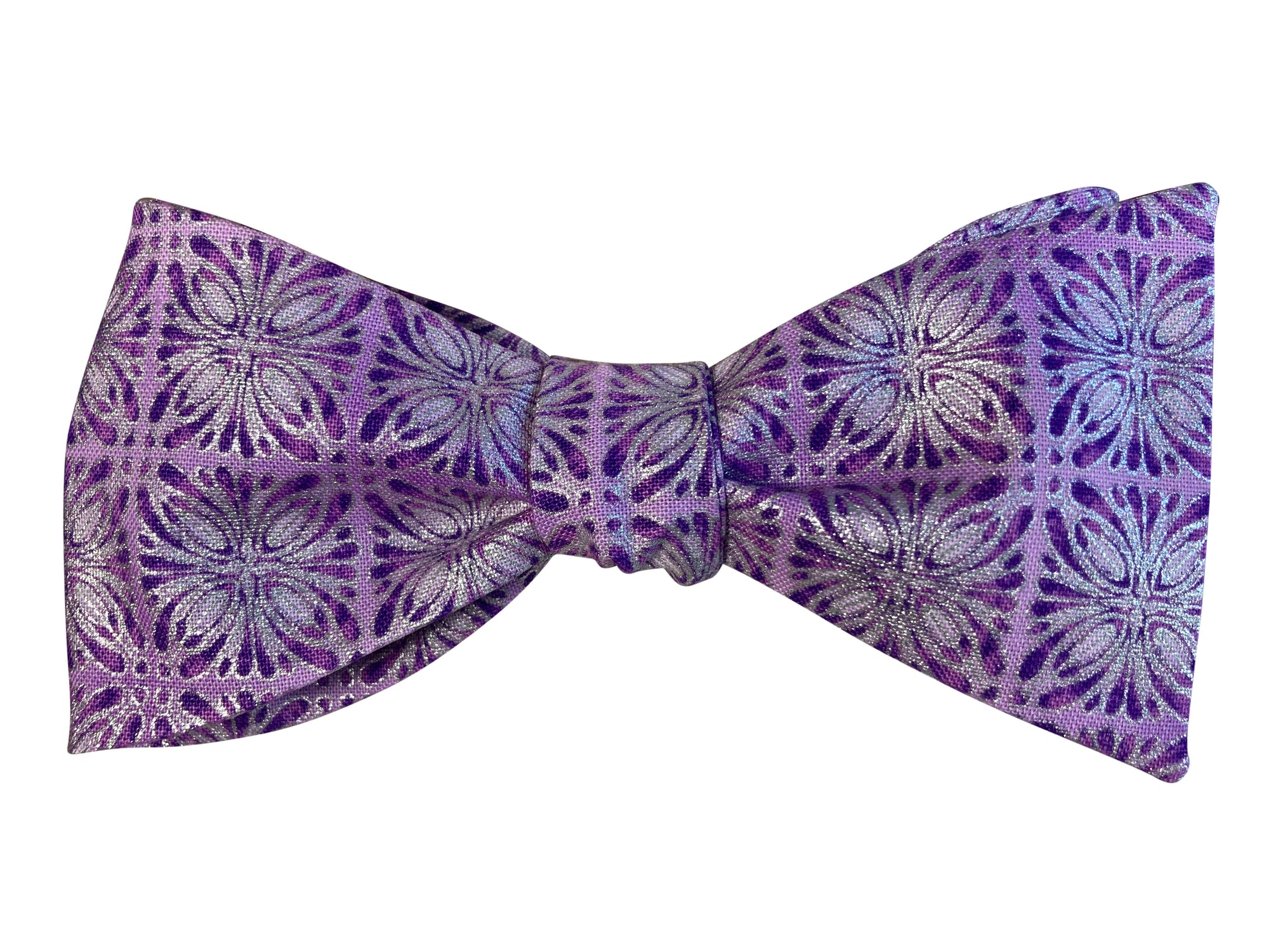 Purple and silver bridgerton style self tie bow tie