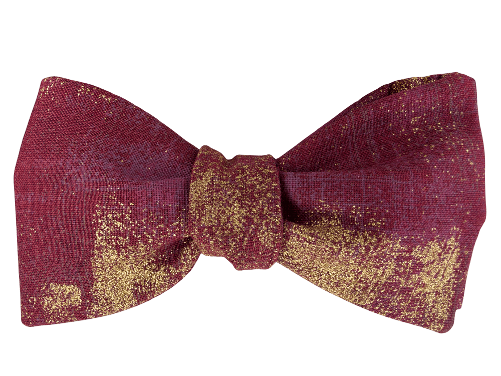 burgundy red and metallic gold self tie bow tie