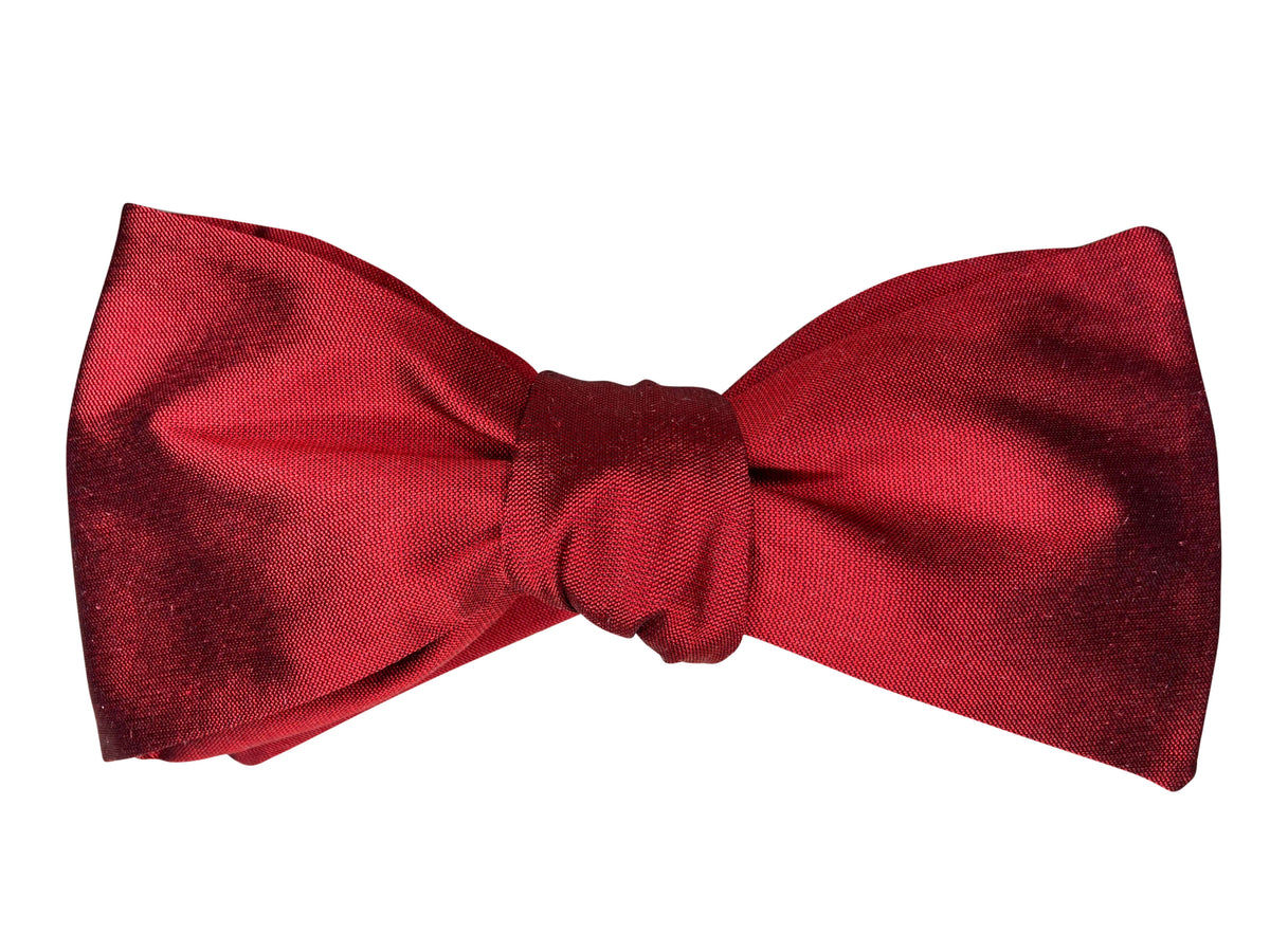 burgundy red silk self tie bow tie