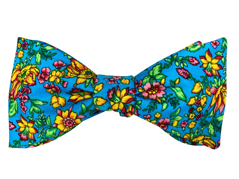 turquoise floral self tie bow tie