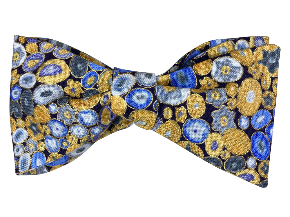 cornflower blue and gold pebbles gustav klimt inspired self tie bow tie
