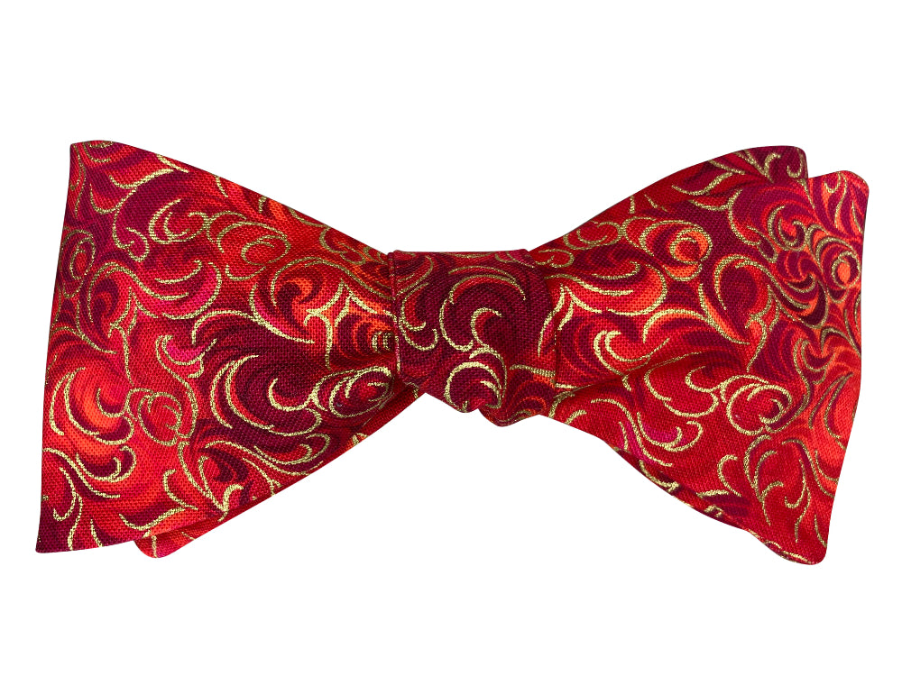 red and metallic gold swirls self tie bow tie