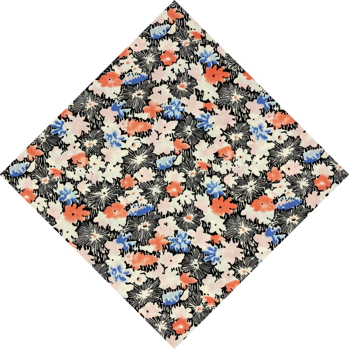 floral sketch pocket square in coral blue and black
