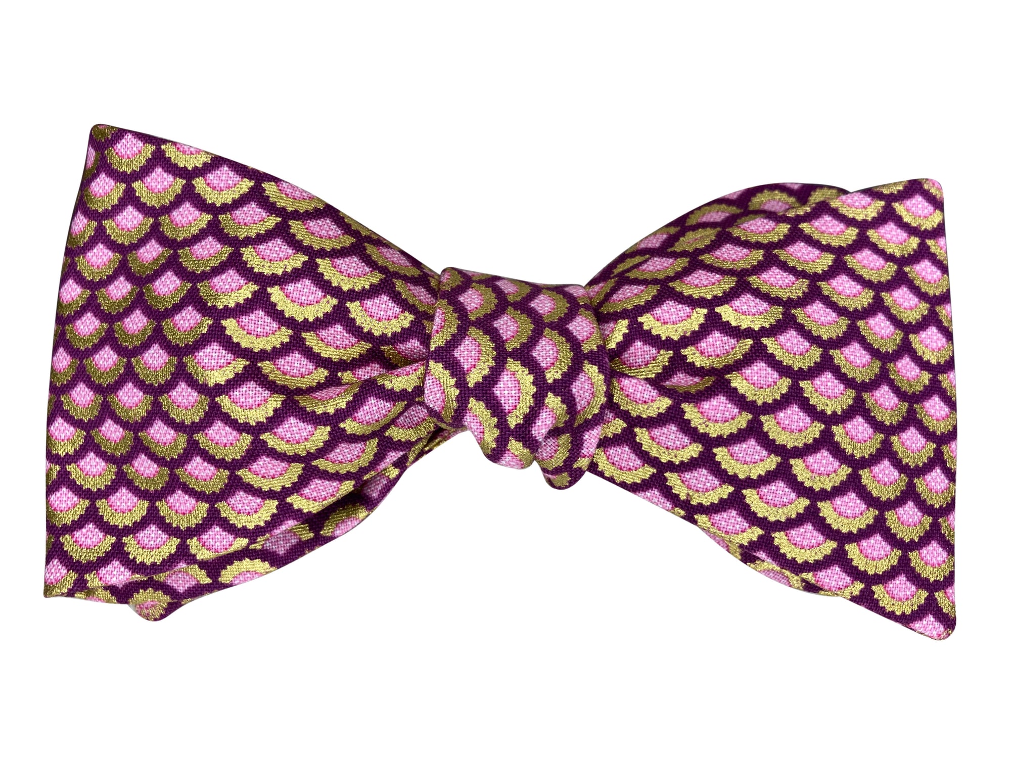 burgundy pink and gold fans self tie bow tie