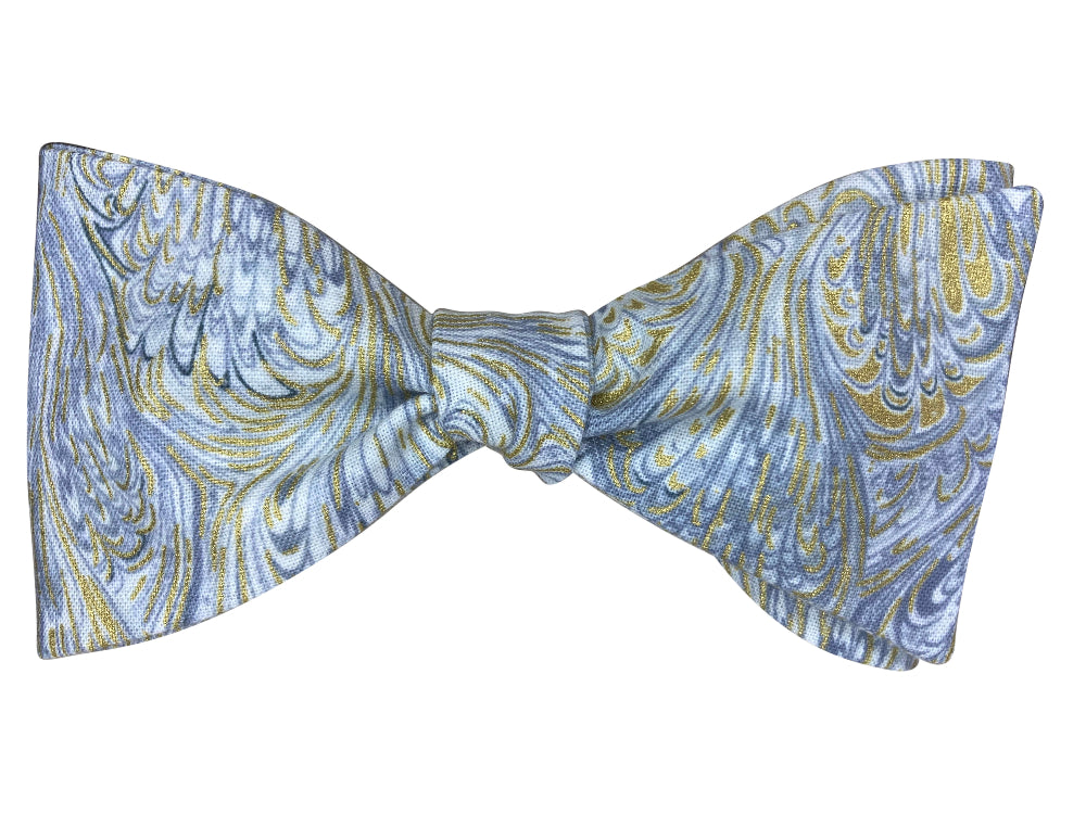 grey and gold feather self tie bow tie