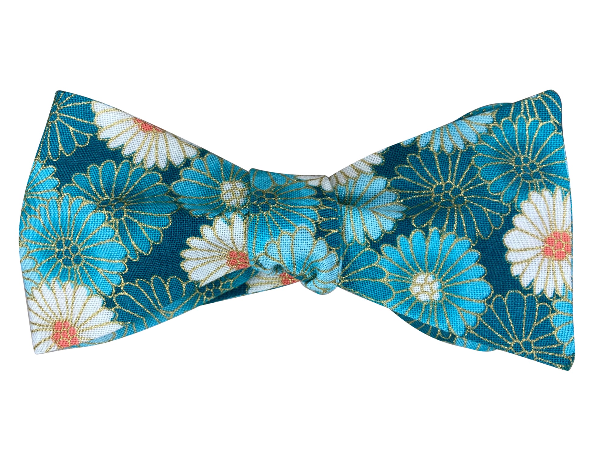 turquoise daisies self tie bow tie