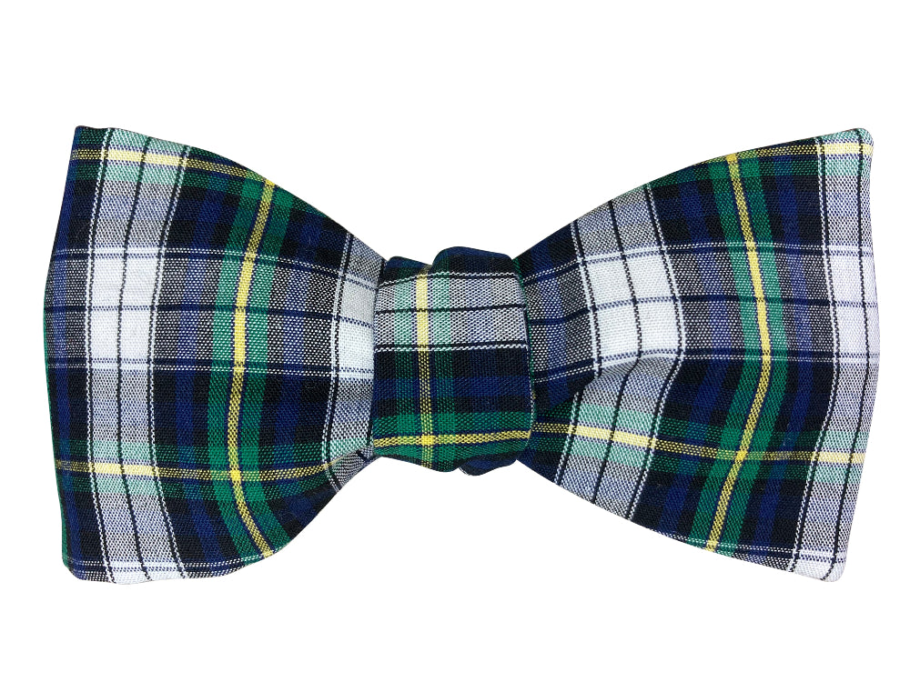 gordon dress tartan white green and blue self tie bow tie
