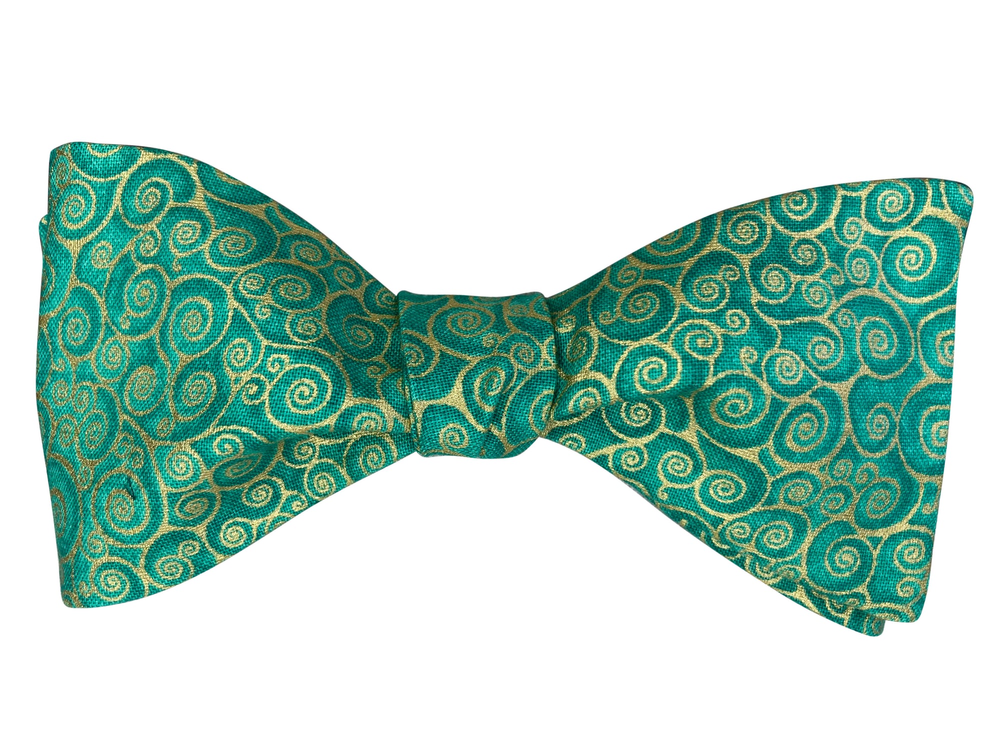 green and metallic gold swirls self tie bow tie