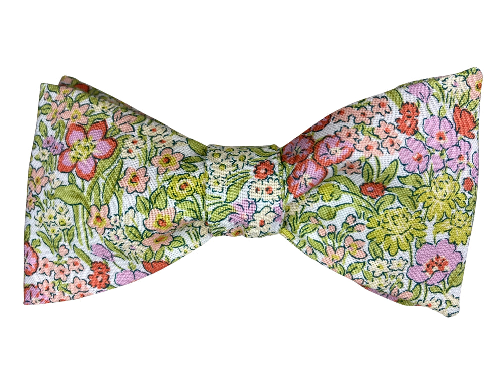 green and pick floral self tie bow tie