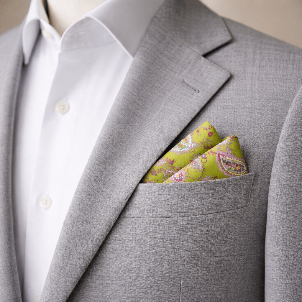 green and pink paisley pocket square