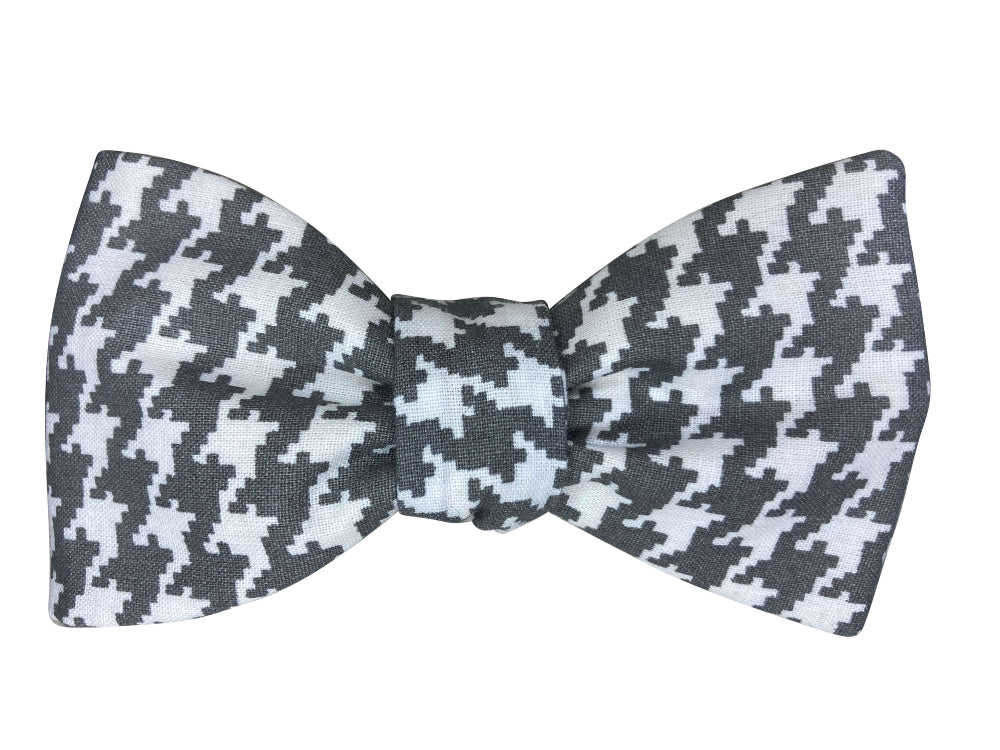 grey and white houndstooth bow tie