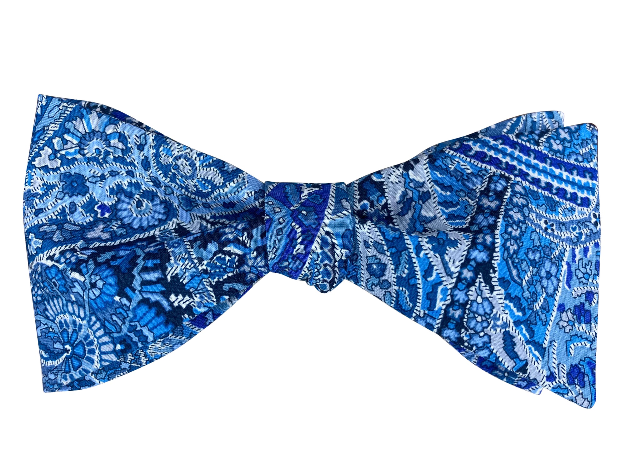 Liberty bright blue paisley self tie bow tie