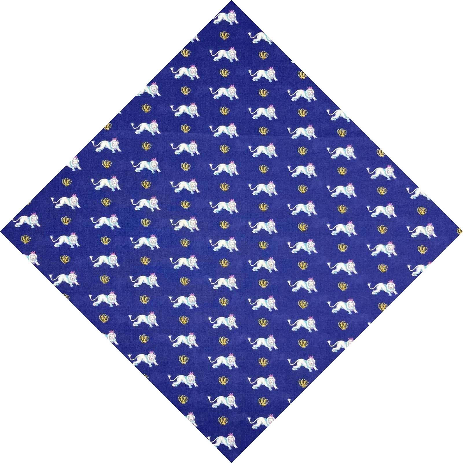 white lions with crowns on a royal blue pocket square