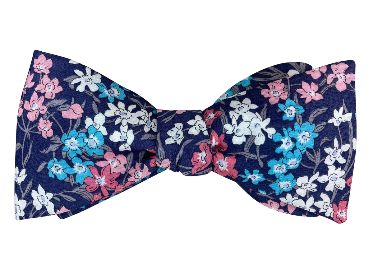 Liberty indigo floral self tie bow tie