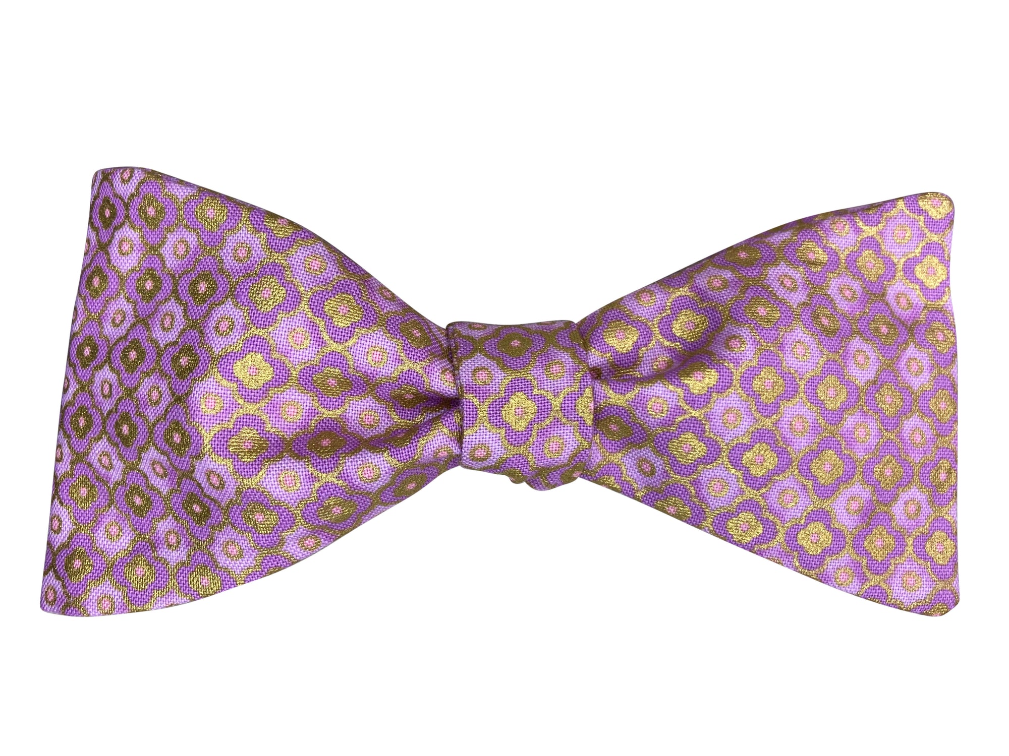 lilac and metallic gold mosaic self tie bow tie