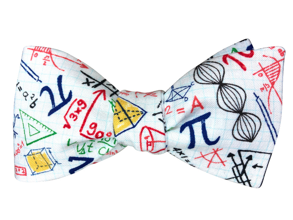 maths and science self tie bow tie colours on white