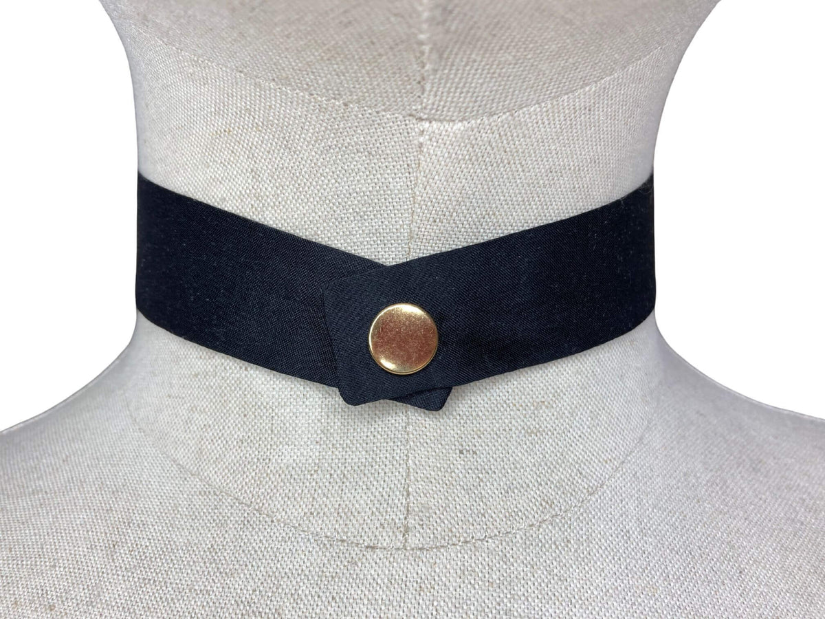 modern continental crossover black silk tie with gold pop stud