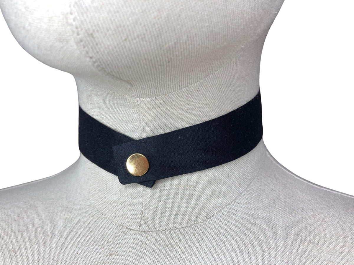 modern continental crossover black silk tie with gold pop stud