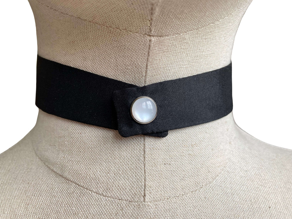 modern continental crossover black silk tie with pearl pop stud