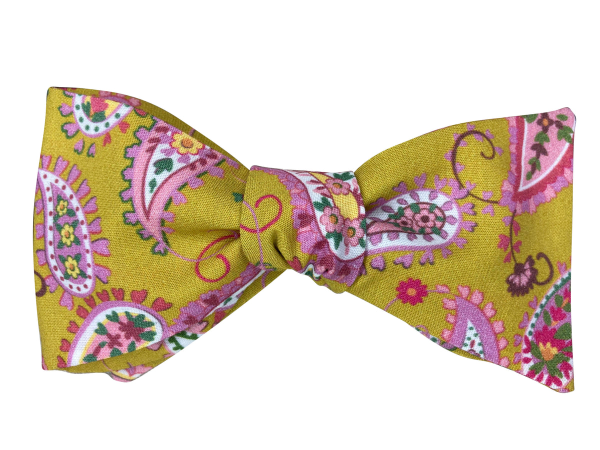 green and pink paisley self tie bow tie