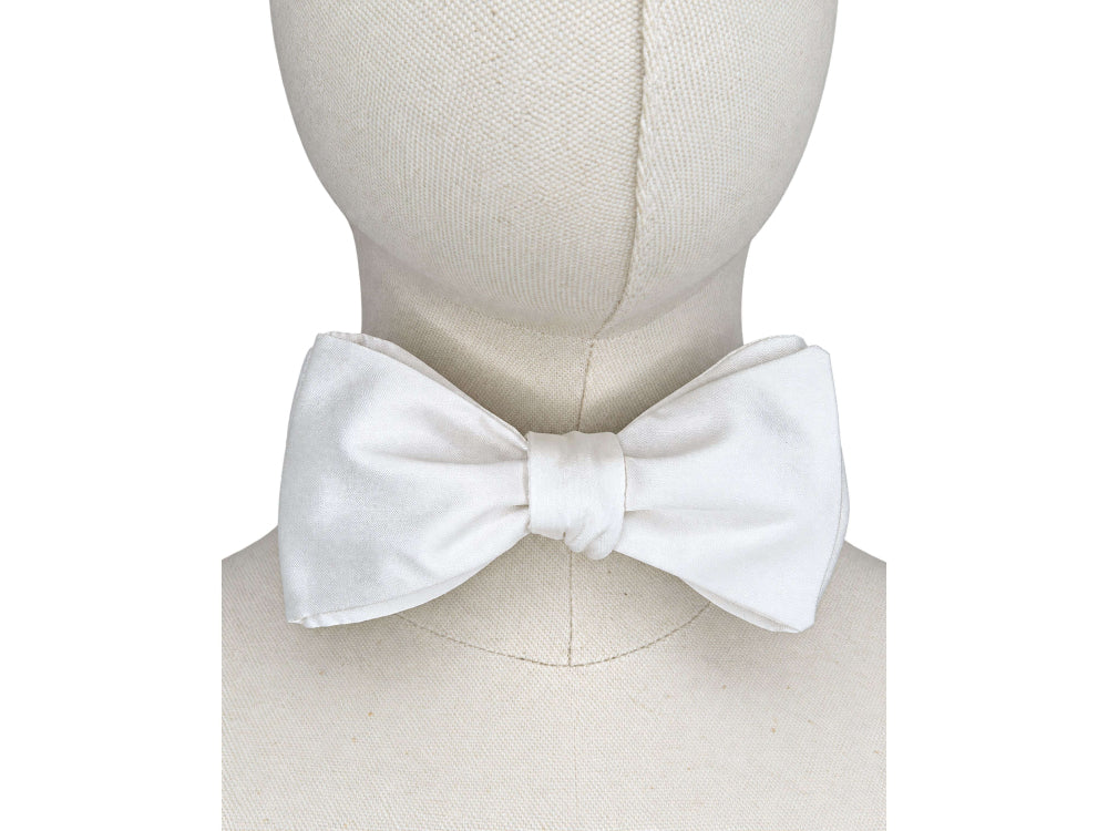 natural white silk self tie bow tie