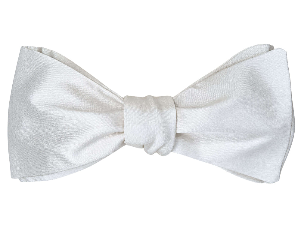 natural white silk self tie bow tie