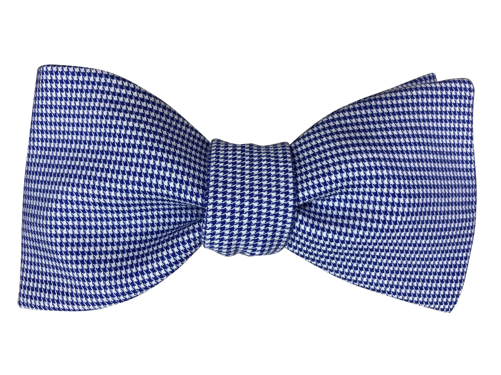 navy blue and white tiny houndstooth bow tie