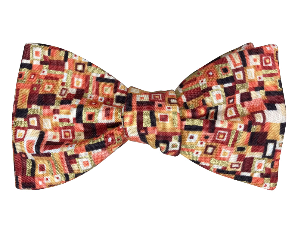 orange abstract cubes self tie bow tie