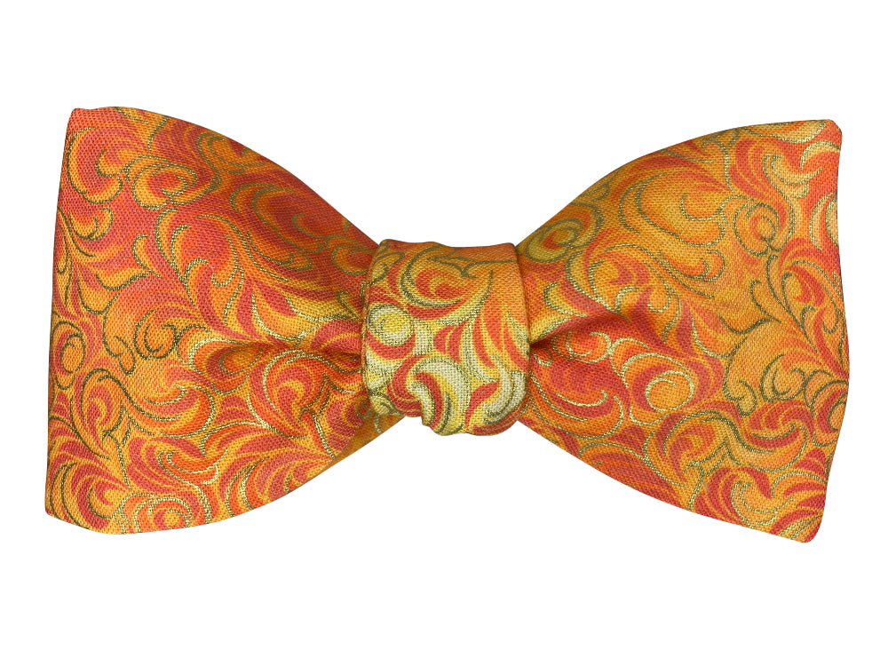 orange and metallic gold self tie bow tie